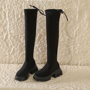 Bottes tendance pour femme à talon haut de 8 cm, plateforme épaisse, bottes cuissardes au-dessus du genou - Product Image 5