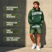 Ensemble streetwear homme : Hoodie zippé oversize en molleton de coton 420 GSM vert délavé personnalisé et short imprimé effet délavé soleil et usé