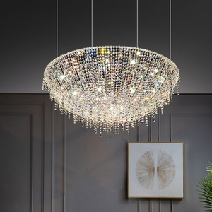 Lámpara colgante de araña redonda con cuentas de cristal de lujo decorativas para vestíbulo de Hotel de techo alto artístico - Product Image 2