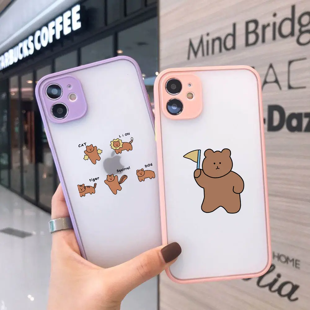 JAMULAR Cartoon Korea Bear Animal Phone Case For iPhone 12 13 Pro 7 XS MAX X XR SE2020 8Plus Transparent Hard Matte Cover Fundas
