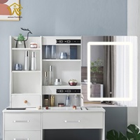Bureau de maquillage éclairé moderne avec station de charge Tabouret rembourré Meubles en bois pour la maison ou l'hôtel Chambre à coucher