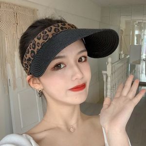 Cappelli da donna leopardo paglia parasole per donna protezione UV da corsa estiva cappello di paglia da viaggio da spiaggia - Product Image 4