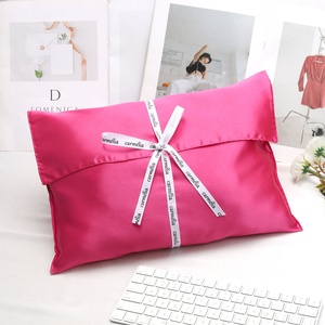 Luxury Reusable Custom Ribbon Logo Printed Pink Hair Extension Packing Satin <b>Envelope</b> Bag Lingerie Hair Wig Dust Pouch - Product Image 1
