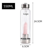 Vente en gros de cristal de quartz naturel pierre de guérison couvercle en acier inoxydable bouteille d'eau en verre avec pointe de cristal