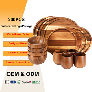 Vaisselle <span class=keywords><strong>en</strong></span> bois d'acacia, assiettes rondes <span class=keywords><strong>en</strong></span> bois massif, bols <span class=keywords><strong>en</strong></span> bois massif, tasses à matcha, ensembles d'ustensiles de cuisine pour la maison, pour les collations et les boissons - Product Image 1