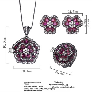 High Quality Eco-friendly Copper Micro Pave Red Zircon Black Gold Plated Clover Bridal Jewelry <b>Set</b> for Women Party Wear - Product Image 3