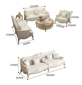 Bilido americano ligero de lujo de madera maciza moderno sofá de cuero Villa europeo sala de estar sofá conjunto muebles retro sofá combinado - Product Image 5