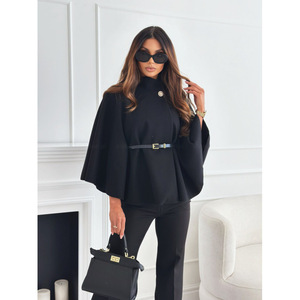 Mode d'hiver transfrontalière pour femmes européennes et américaines : Élégante et chic, couleur unie, taille cintrée, polyester, manches longues - Product Image 3