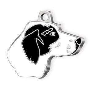 Medaglietta identificativa per cani in smalto bianco e nero con indicatore di direzione - Product Image 1