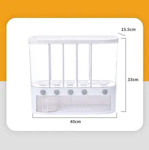 건조 식품 저장 용기 12L 식품 디스펜서 쌀 양동이 5 그리드 벽걸이 형 곡물 저장 탱크 도매 가격 플라스틱 판지