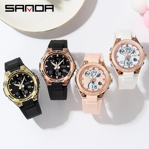 Sanda 6067 Chất Lượng Cao Trung Quốc Vũ Trụ Đồng Hồ Kỹ Thuật Số 2021 Silicone Dây Đeo Đôi Thời Gian Tuần Hiển Thị Thể Thao Đơn Giản Thiết Kế Đồng Hồ - Product Image 5