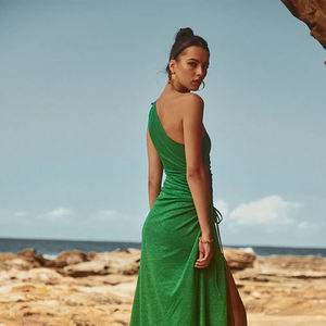 <span class=keywords><strong>Abito</strong></span> con scollo <span class=keywords><strong>monospalla</strong></span> <span class=keywords><strong>verde</strong></span> foresta lungo Modulare alti e una Silhouette minimalista veste le donne - Product Image 2