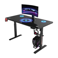 Escritorio de Juegos de Madera Convertible RGB Moderno con Superficie de Fibra de Carbono, Gestión de Cables, Ergonómico, para Esports y Oficina en Casa