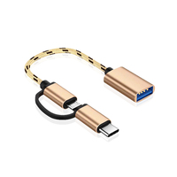 Kabel Data USB Jalinan Nilon 1M Micro USB Ke Kabel Pengisian Adaptor Tipe C Kabel Printer Standar Kustom Usb 2.0 2 In 1