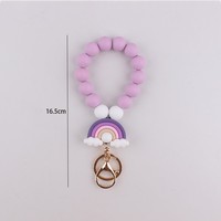 Neu Eingetroffenes Silikon-Regenbogen-Perlenarmband Schlüsselanhänger für Frauen Elastisches Armband Schlüsselring Autoschlüsselhalter Rucksack-Anhänger