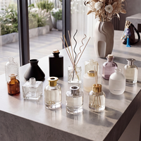 Botol diffuser minyak esensial dari kaca, botol diffuser parfum, botol diffuser kaca mewah 50ml dan 100ml dengan tutup