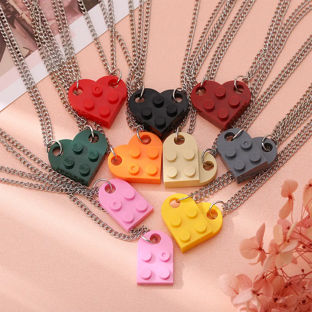 Collana di coppia a forma di cuore rosa di moda amico nave Lego-elementi ciondoli collana per gli amanti degli amici