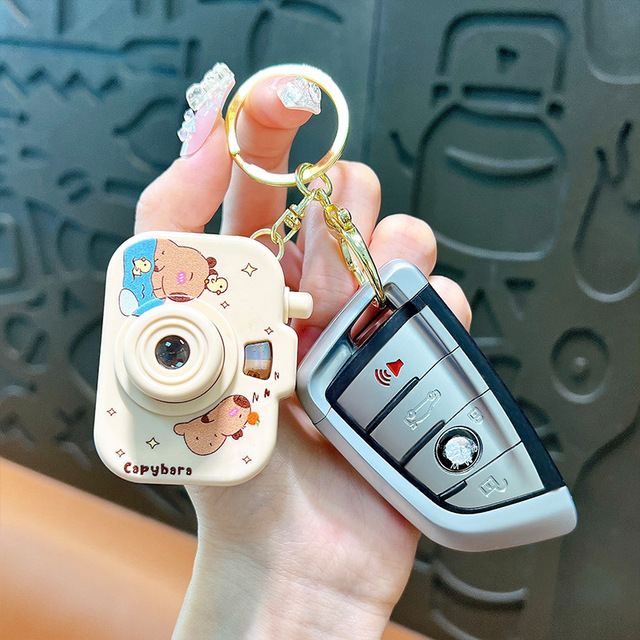 Creative Simple Capybara Projector Camera Keychain Cute Couple Bag Gift Kids Toy Small Pendant ABS Material