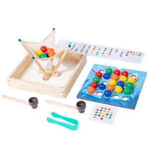 木制儿童玩海洋抓球游戏益智配色玩具搞笑战斗游戏