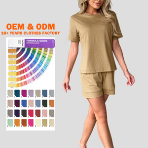 Ensemble haut et short de sport décontracté pour femme, personnalisé, de haute qualité, respirant, coupe régulière, manches courtes, pour activités de plein air, couleur unie, longueur genou - Product Image 1