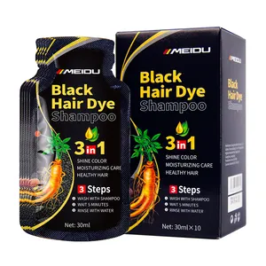 Factory OEM Smooth and Shiny 3 in 1 Black Hair Dye Shampoo Color Hair Shampoo Instant Colour 30ml x 10 Sachets