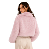 Abrigo de invierno cálido y esponjoso para mujer, de piel sintética gruesa tipo caballero, de lana/seda, corte ajustado, con cremallera, manga larga, marca privada