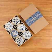 Service de vaisselle japonais en porcelaine, couleur sous-glaçure, compatible micro-ondes, avec bols à soupe et boîte cadeau, idéal pour les cadeaux de mariage