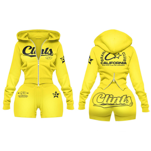 Ensemble deux pièces décontracté et confortable pour le sport, la course à pied et le quotidien – Ensemble crop top à capuche et short pour femme, best-seller - Product Image 5