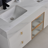 Meuble-lavabo de salle de bain de style ferme moderne pour hôpital, avec miroir LED, double vasque, meuble-lavabo suspendu en marbre, écologique