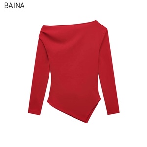 デザイン女性非対称弾性ブラウスビンテージ長袖女性シャツブルサトップス - Product Image 3