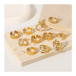 แหวนเหล็กไทเทเนียมที่ดีที่สุดอินเทรนด์เครื่องประดับมินิมอลลิสต์ชุบทอง18K กลวงรูปทรงเรขาคณิตผิดปกติแหวนสแตนเลส - Product Image 4