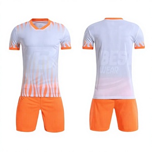 High Quality Men's White V-Neck Soccer Jersey Set With Orange Shorts Moisture Wicking Polyester All Seasons <b>Athletic</b> Fit - Product Image 5