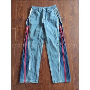 ZHEZHE 2024 femmes Denim pantalon automne élégant extensible Patchwork coton Denim femmes jean côté fermeture éclair rayure pantalon - Product Image 2