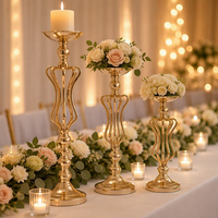 Photophore doré à taille fine, pot de fleurs de table, marqueur d'allée plaqué or de style européen pour la décoration de mariage et de fête
