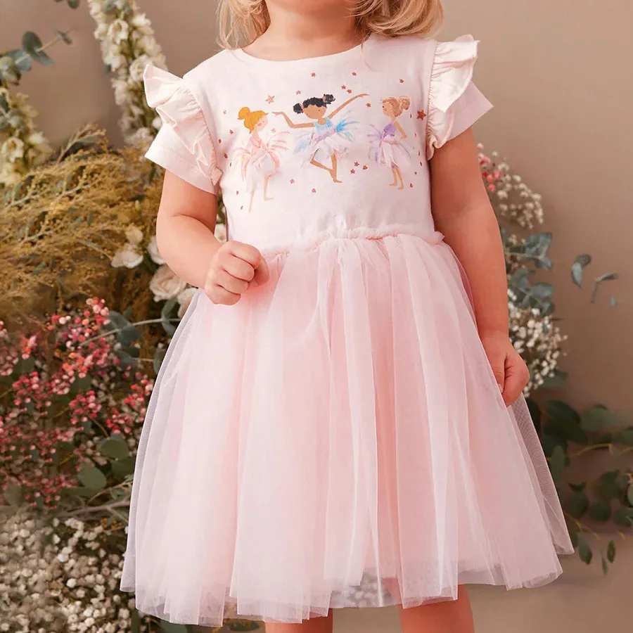 Wholesale summer young girls princess dress Toddler girls 2-7 years short sleeve mesh dress