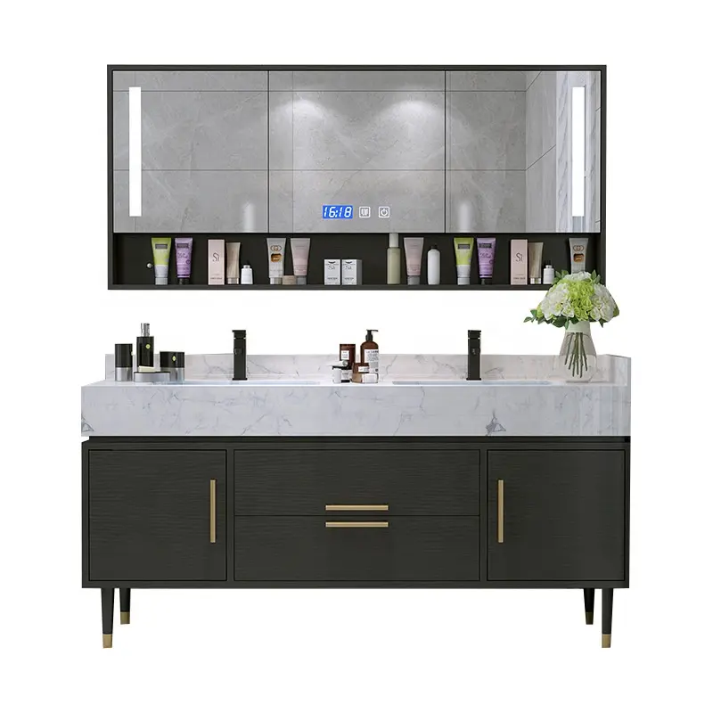 Современный роскошный шкафчик в американском стиле 36 48 72 84 дюйма для ванной комнаты мраморный камень плавающая Одиночная двойная раковина умный светодиодный зеркальный шкаф