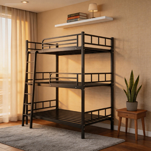 Modern Knock Down 3 Tier Metal Bunk <b>Bed</b> Easy Assembly Triple <b>Sleeper</b> Flat Packing for Hotel & School Use - Product Image 1