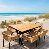 Ensemble de table à manger d'extérieur en alliage d'aluminium nordique et 6 chaises tressées, imperméable, pour cour, villa, jardin