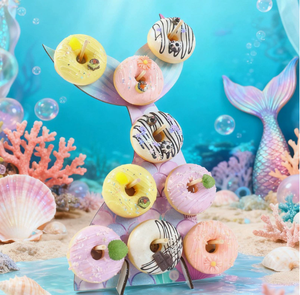 DAMAI Soporte de Exhibición de Postres para Decoración de Mesa de Fiesta de Cumpleaños, Estante de Madera Sólida, Nuevo Estante de Madera con Forma de Cola de Sirena para Niños - Product Image 1