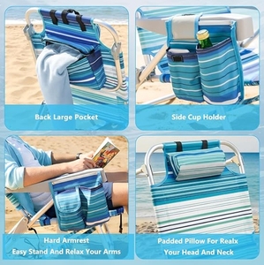 Sedia <span class=keywords><strong>da</strong></span> <span class=keywords><strong>Spiaggia</strong></span> Pieghevole Reclinabile con Telaio in Alluminio, Stile Zaino, con Portabicchieri <span class=keywords><strong>e</strong></span> Poggiatesta Imbottito Morbido - Product Image 3