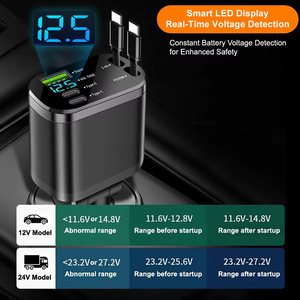 Adaptor pengisi daya mobil 5 dalam 1, adaptor catu daya mobil Super cepat dapat ditarik tampilan LED <span class=keywords><strong>USB</strong></span> Tipe <span class=keywords><strong>C</strong></span> Max 100W - Product Image 6