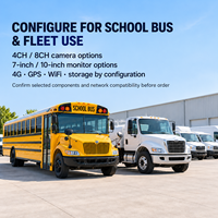 Sistem Kamera DVR Mobil 4CH/8CH untuk Pemantauan Armada Bus Sekolah, Kamera 7/10 Inci 1080P IP69K, Opsi Penyimpanan 4G GPS WiFi