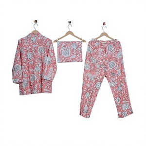Conjunto de Pijama para Mujer, 100% Algodón, Estampado Floral, Manga Tres Cuartos, Cuello Camisero, Largo Completo, Suave, Transpirable, Cintura Elástica - Product Image 1