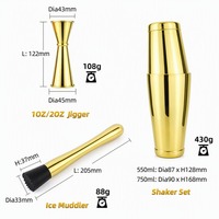 Kit de barman plaqué or 11 pièces en acier inoxydable 304, ensemble de shaker à cocktails avec des cuves Boston de 850+550 ml, jigger, passoires et cuillère de bar