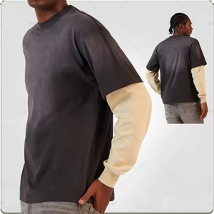 Nuovo arrivo moda oversize personalizzata finte 2 pz fare vecchie t-shirt grigiastro & Beige all'ingrosso magliette estive Casual da uomo - Product Image 2