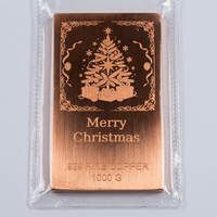 Barre de cuivre fin 999 de Noël 1 kg, lingot de cuivre gaufré motif cerf et sapin, souvenir de vacances, décoration métallique