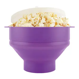 Vendita calda per uso alimentare pieghevole in Silicone ciotola per Popcorn con manici personalizzato morbido Popcorn Maker secchio a microonde con coperchio