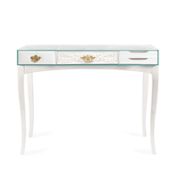 Meubles de salon, table console moderne laquée avec miroir, verre noir et tiroirs artisanaux pour intérieurs sophistiqués