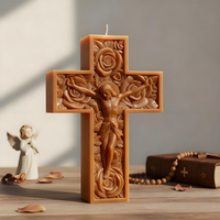 DM1295 Grand moule en silicone pour bougie en cire de soja, statue de Jésus en croix, sculpture de buste de croix à fleurs de style européen antique, moule en résine époxy