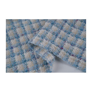 Tissu Tweed Fantaisie Coréen Haut de Gamme, Motif Bouclé Vichy Ivoire et Bleu Ciel, Textile Tissé Personnalisé OEM & ODM - Product Image 5